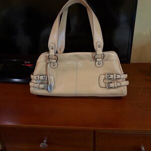 Franco Sarto Cream Double-Handle Shoulder Bag with Buckle Straps